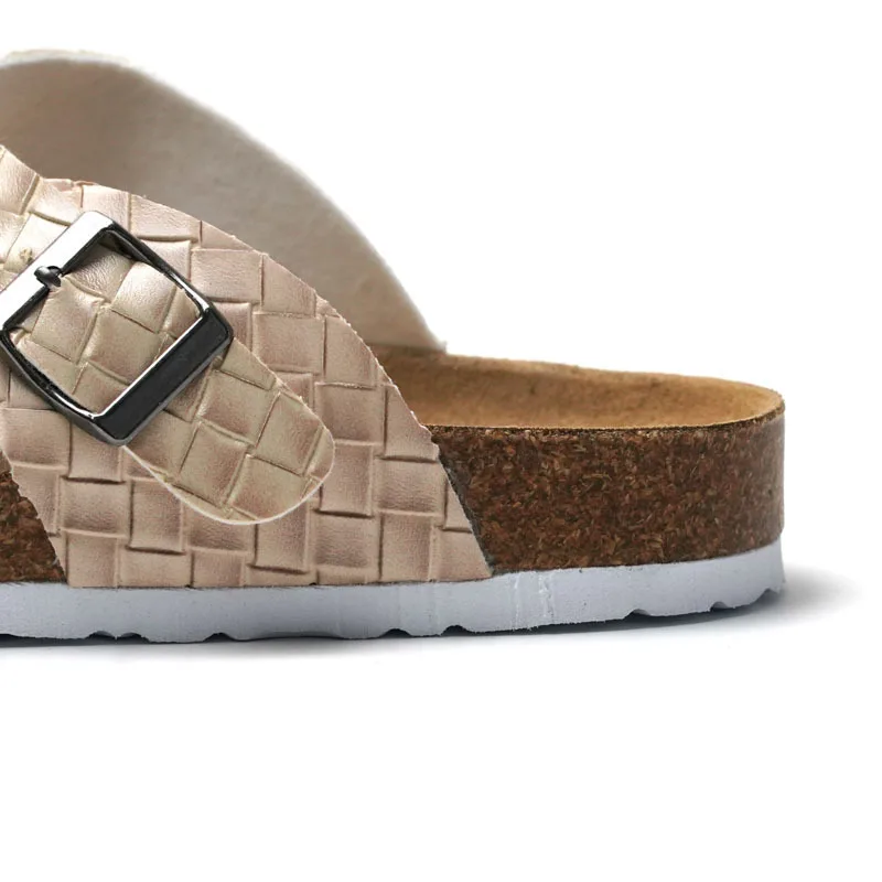 Fashion EVA Genuine Leather Slide Shoes Summer Sandals Buckle Non-slip Flat Cork Slippers