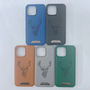 25051 Business <strong>Style</strong> Deer Patterned Embossed Leather Phone case Fall protection Compatible with <strong>Apple</strong> Models of PC - Product Image 4