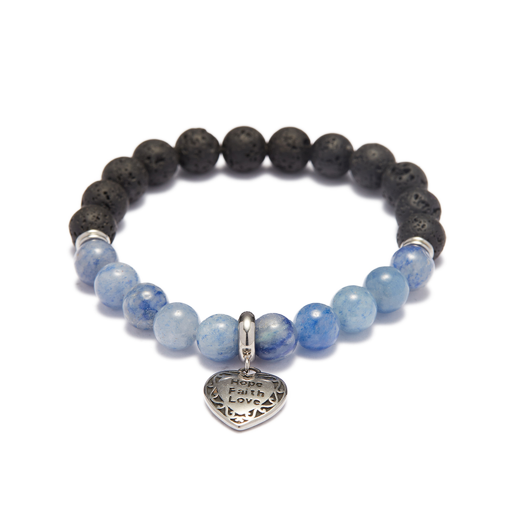 12 aventurines bleues et lave de 8 mm