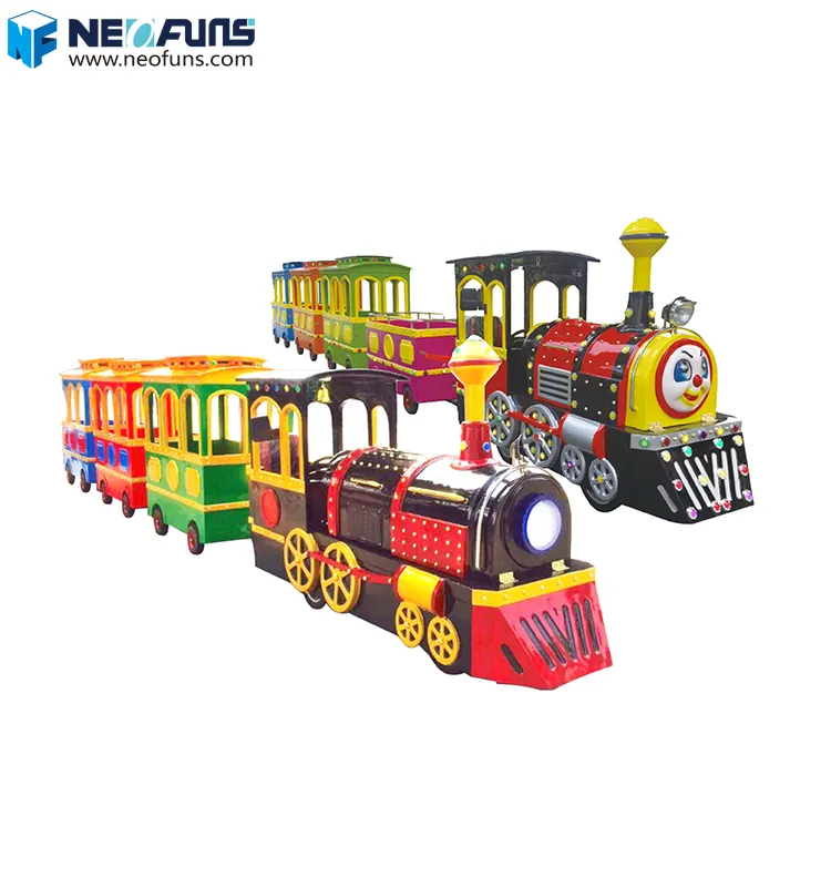 Neofuns Amusement Park Kiddie Ride Rail Train 4 Carriages Trackless Train for Kids