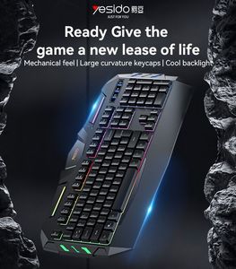 Yesido KB21 Sensación mecánica Teclas de gran curvatura Retroiluminación fresca 104 Diseño de teclas completas Teclado para juegos con cable de 1,5 M de largo - Product Image 2