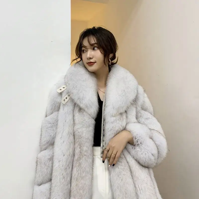 2023 Fashion Style Großhandel New Fox Pelzmantel Damen Mittellanger Stil Echtes Fell Weiße Farbe Damen mantel Mantel Cappotto