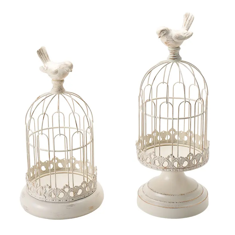 Jaula de hierro de pájaro Retro mate, candelabro elegante y único para decoración del hogar, soporte para velas