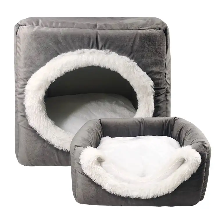 Maychan Portable Foldable Soft Pet Bed with Handle, Luxury Indoor Cat Dog Pet House with Removable Cushion