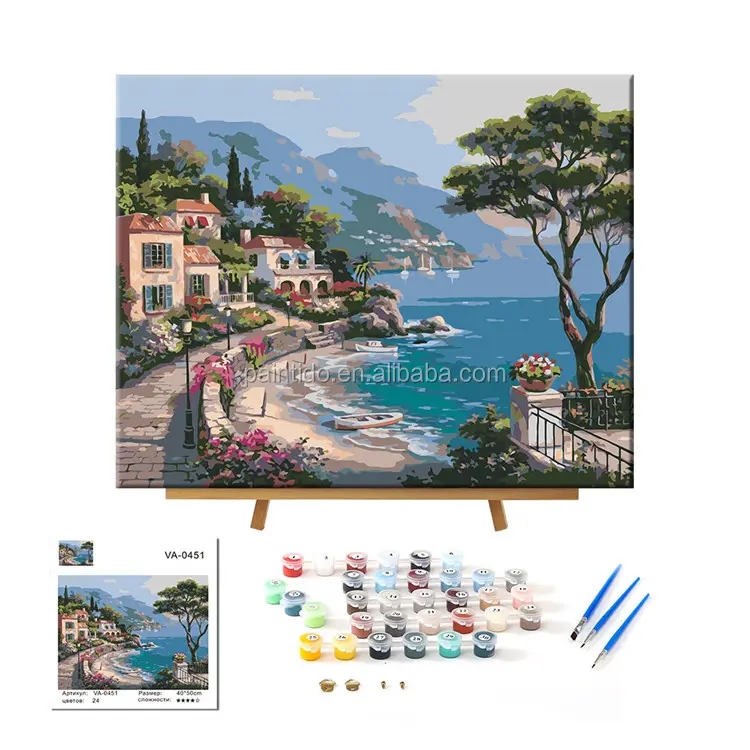 Pintura al óleo por números para decoración, pintura al óleo de paisaje de calle, vista al mar y de la ciudad, moderna, último diseño