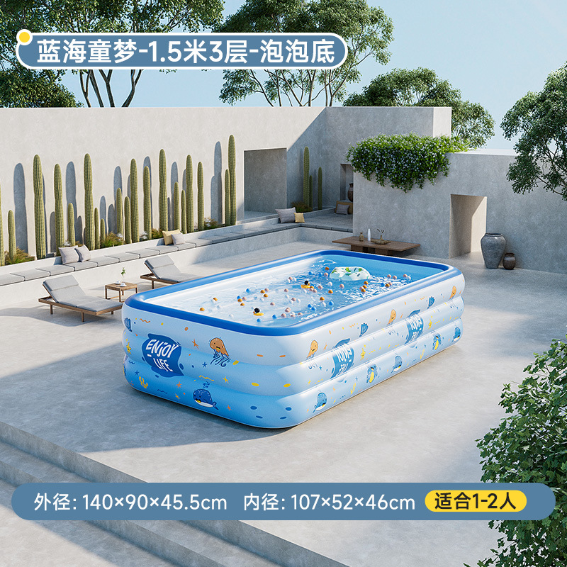 15m 3-tier blue ocean-themed bubble bottom inflatable pool