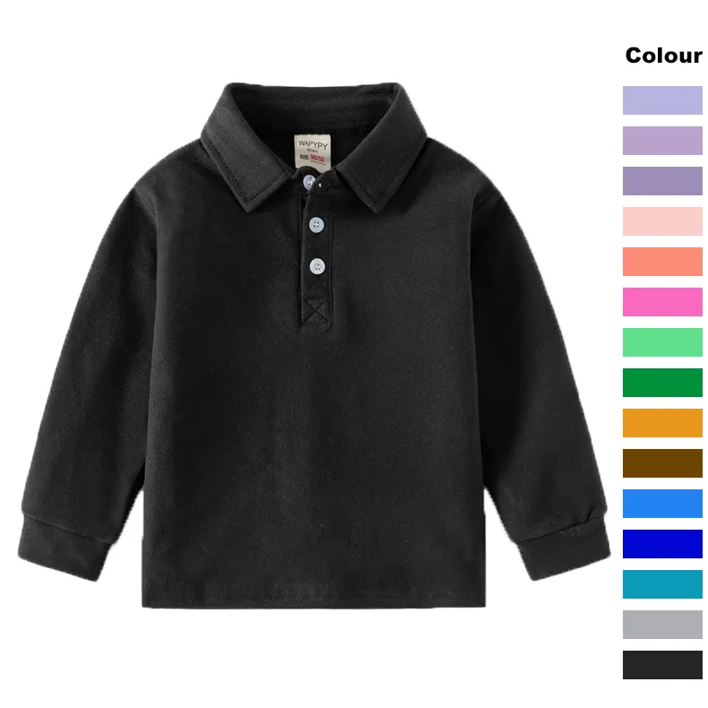 Camiseta infantil com bordado personalizado, camisa polo de manga comprida com lapela para bebês meninos, roupa de outono 2024, preço baixo