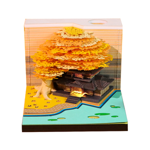 Bloc de notas adhesivas 3D con logotipo personalizado impreso, escultura de arte en papel 3D, casa del árbol de Sakura, regalo de Navidad, bloque semanal, calendario de notas - Product Image 1