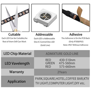 Tira de luces LED WS2812B de 5V, 60LED/M, controlador de 21 teclas, tira de luces inteligentes de píxeles a todo color direccionable RGB Flexible - Product Image 3