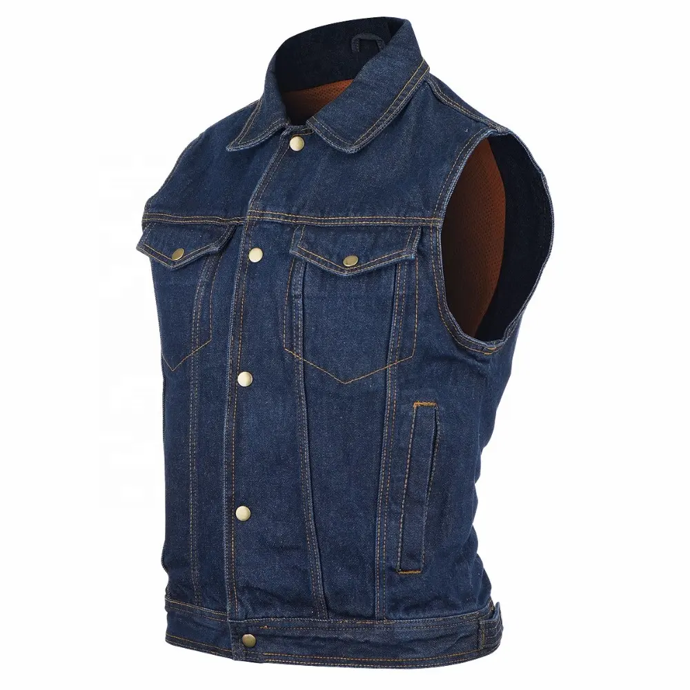 Gilet di jeans in Denim blu da uomo gilet e gilet poliestere/cotone abbigliamento esterno modello di stampa sostenibile colletto quadrato regolare adulti