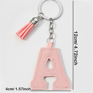 Yaratıcı 26 İngilizce harfler PU anahtarlık renkli püskül kolye anahtarlık kadınlar için sadelik anahtarlık araba anahtarı dekorasyon - Product Image 4