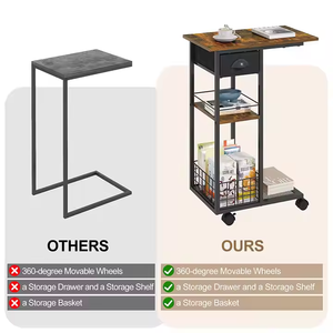Sepet ile rustik c-end masa | Sıkıntılı ahşap çekmece ve döküm demir tekerlekler | Çiftlik giriş organizatör - Product Image 3