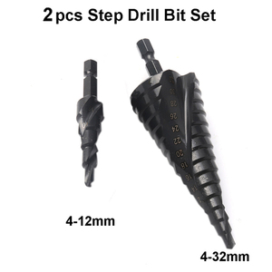 2Pcs/Set <strong>4</strong>-12 <strong>4</strong>-32mm HSS Step Drill Bit for Wood Metal Cone <strong>Hole</strong> Cutter Cone Drilling Tool <strong>1</strong>/4Inch Shank