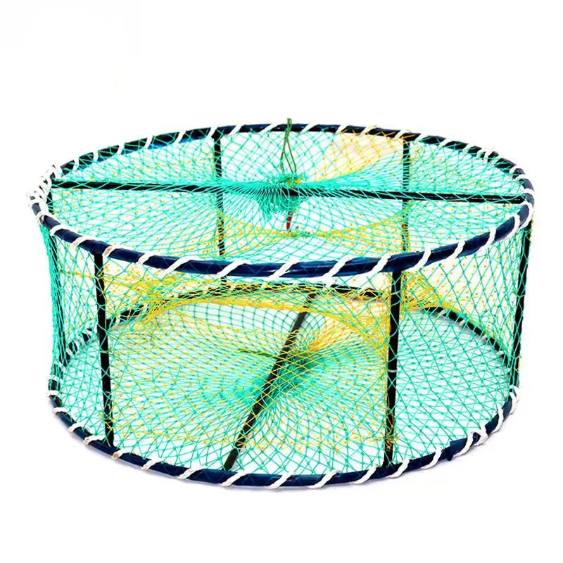 Vente en gros cage à crabe en acier revêtu de plastique, forme ronde audacieuse et lourde pour la pêche en bateau d'eau salée
