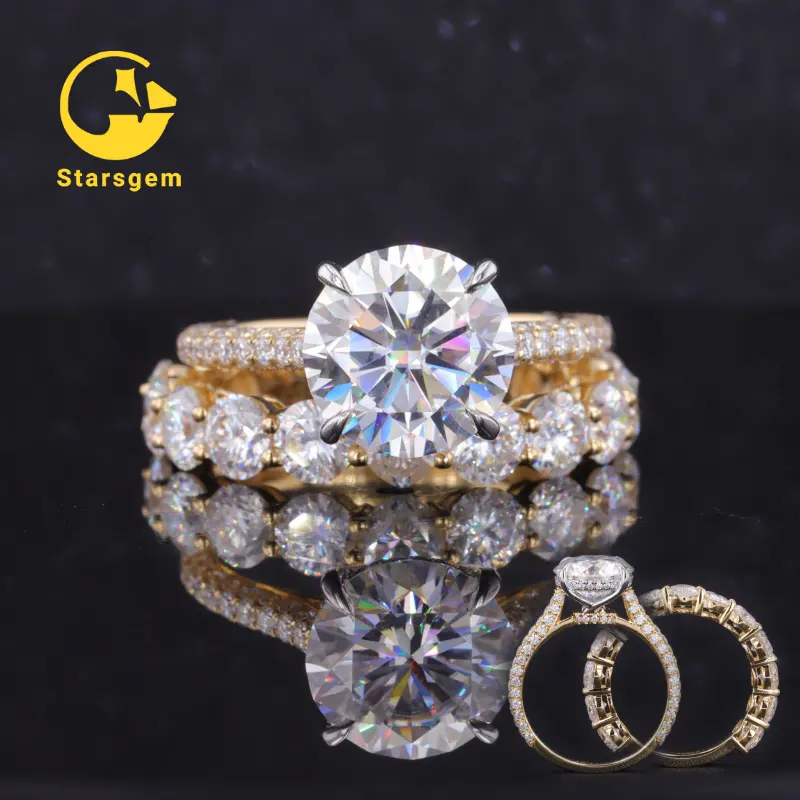 Starsgem atacado anel de pedra preciosa, casais anel de noivado requintado de ouro anéis de casamento