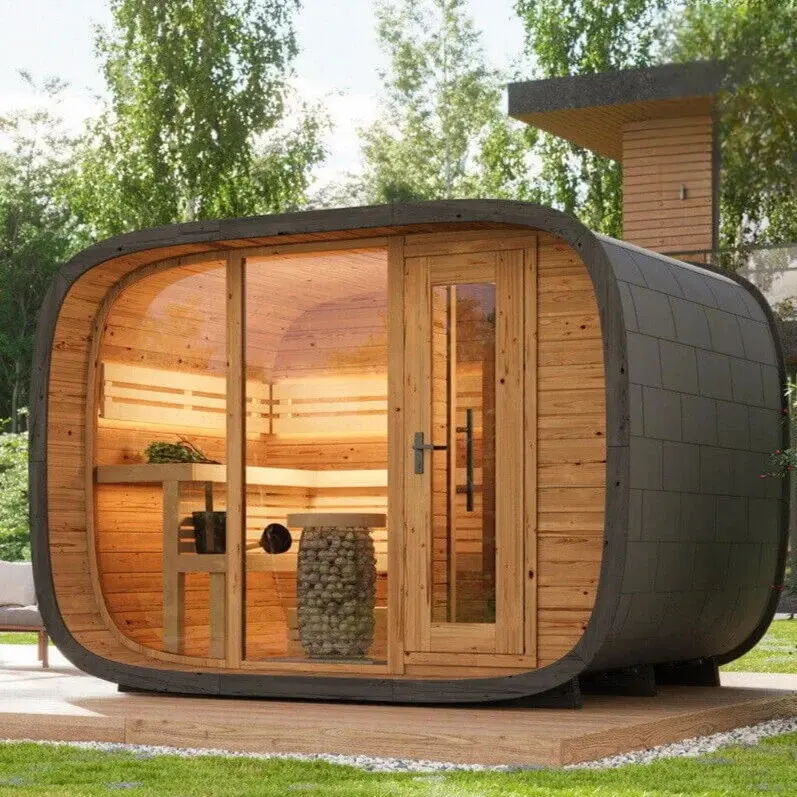 Scandinavian-Inspired Barrel Sauna | Transparent Wall Design | Luxurious Home Spa Experience