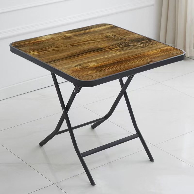 Square table with burnt wood grain