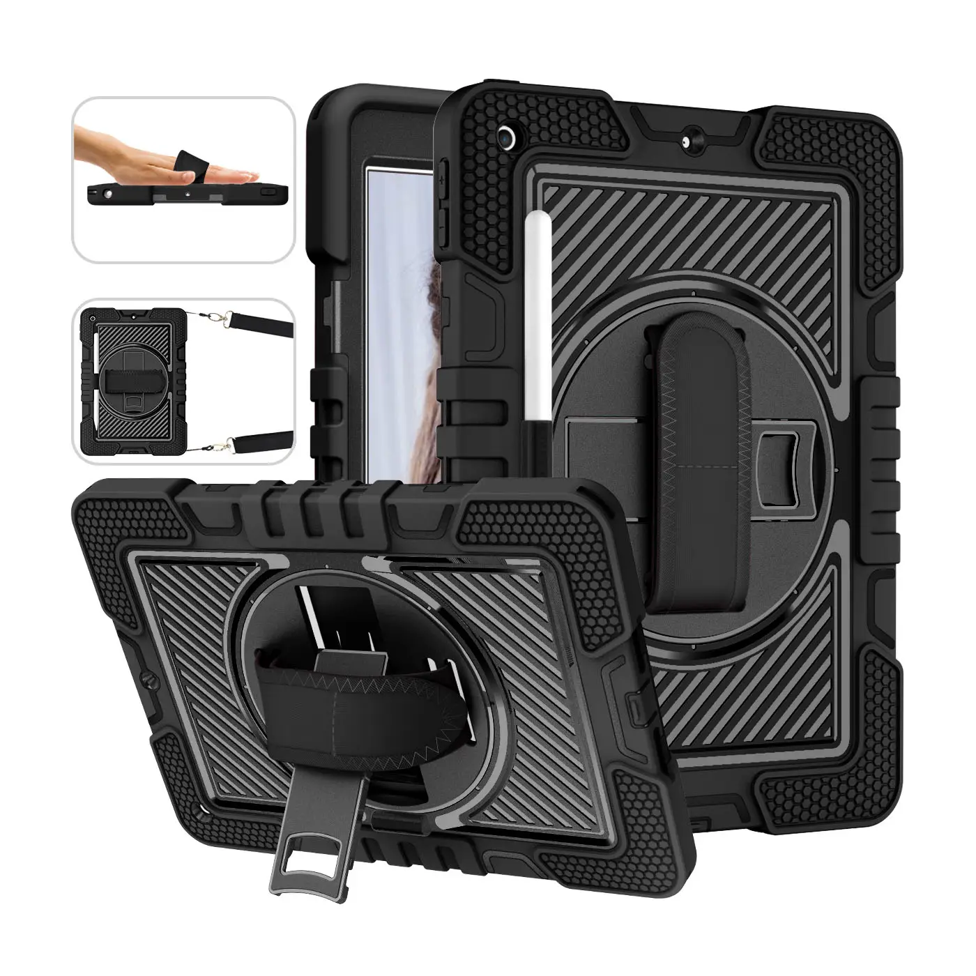 Per iPad 8th/7th Generation Case 360 custodia per armatura con cinturino rotante robusto per iPad 10.2 9th