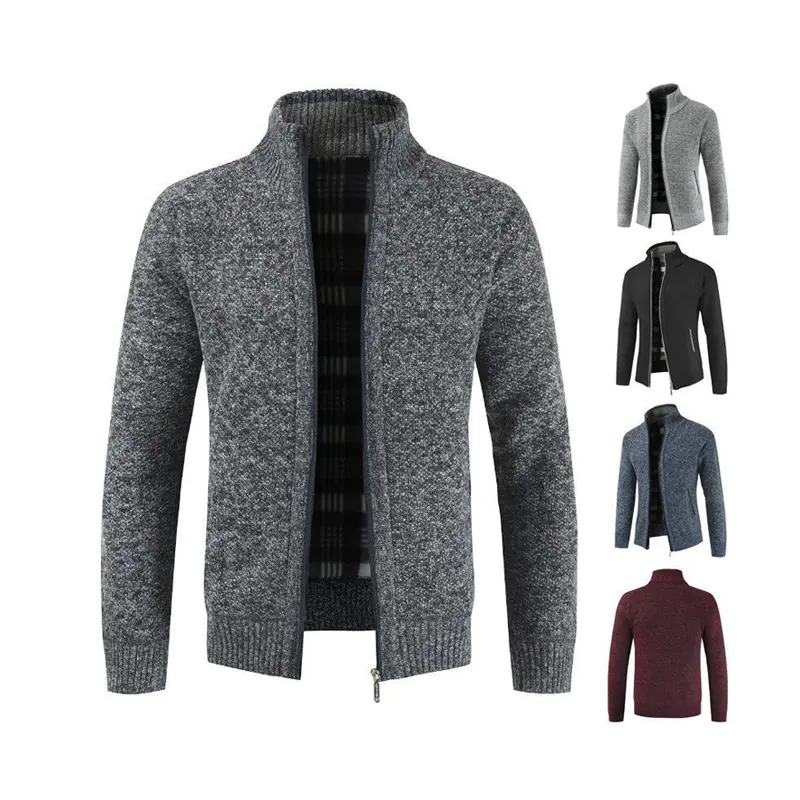 Großhandel Winter warme Herren langärmelig Outdoor-Karten Pullover Mantel Reißverschluss gestrickte Fleece-Jacken für Männer