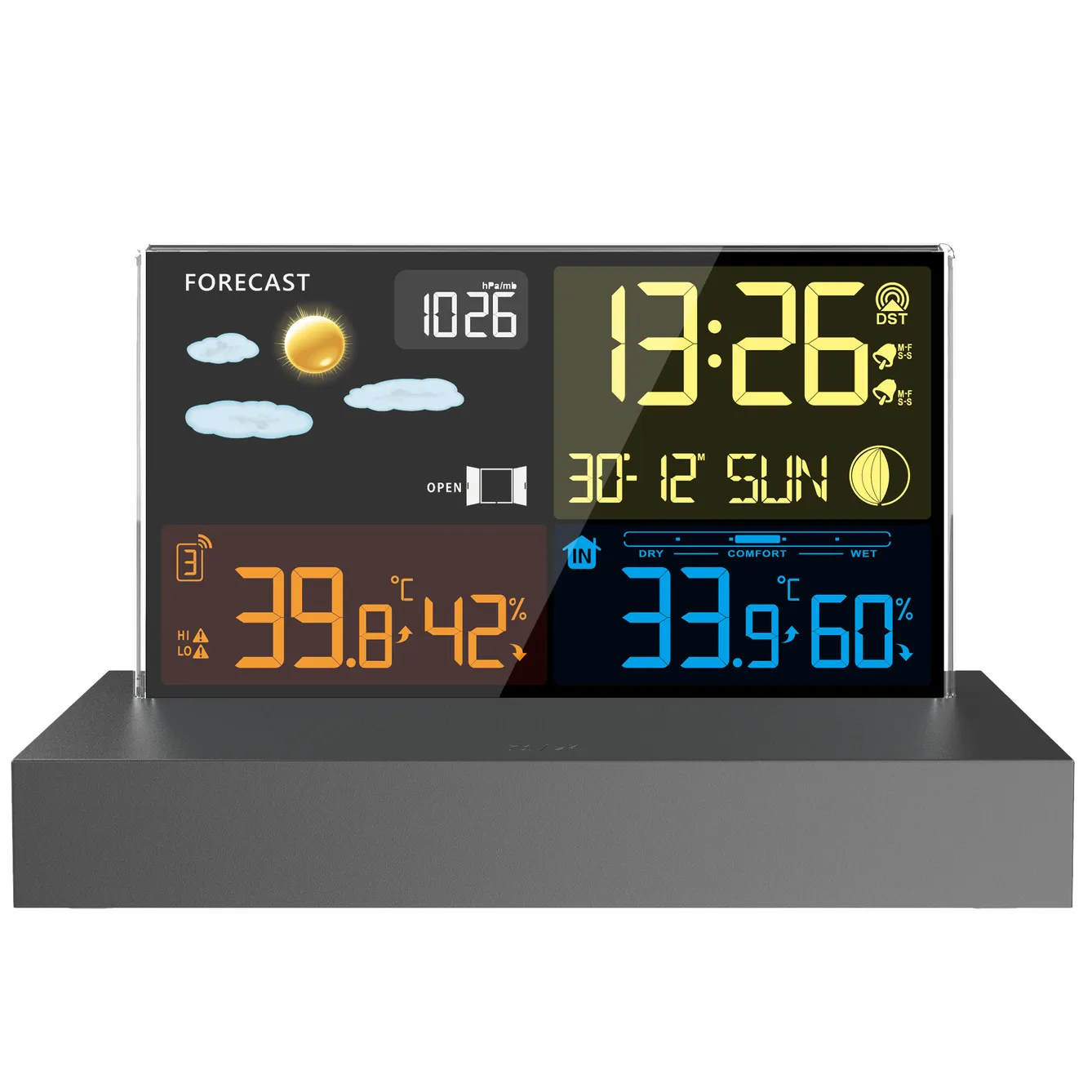 مقياس حرارة أوتوماتيكي لمحطة الطقس مقياس رطوبة إلكترونيات طاولة سطح المكتب منبه بطارية جهاز استشعار لاسلكي للطقس