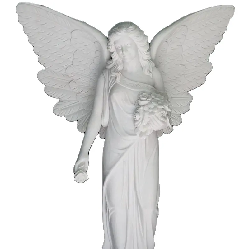 Scultura all'aperto statua moderna della scultura di marmo statua a grandezza naturale degli angeli di marmo bianco