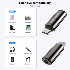 Usb-c至3.5耳机音频适配器类型-C至Aux加密狗电缆线USB类型C至3.5毫米耳机插孔适配器