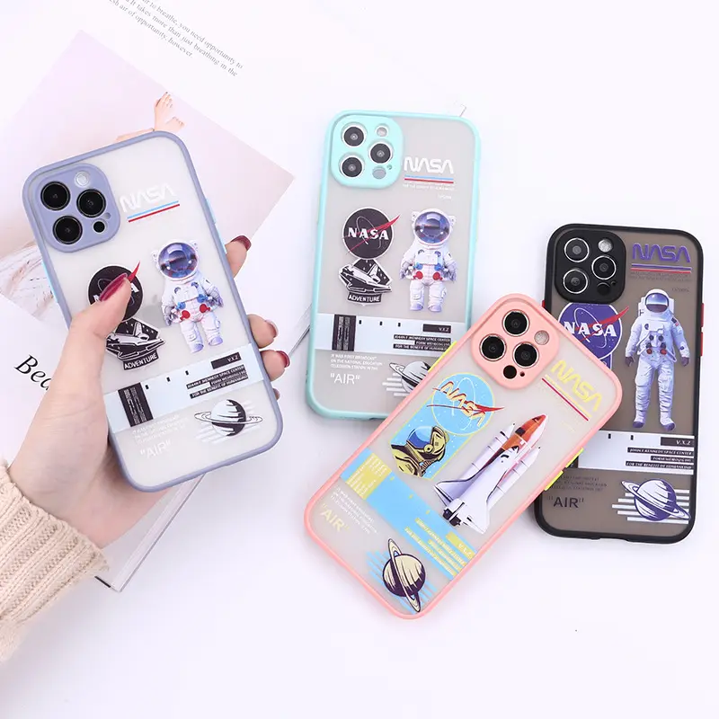 Hot Sale Cute Graffiti Astronaut Rocket Pattern Phone Case for iPhone 13 IMD Cartoon NASA Cover for iPhone 12/11/7/8/X/XR/XS/MAX