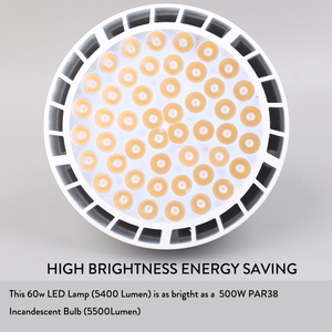 PAR38 LED 泛光灯 3000K 4000K 6000K 白色 60W 5400 流明高功率聚光灯灯泡 500W 等效白炽灯 - Product Image 2