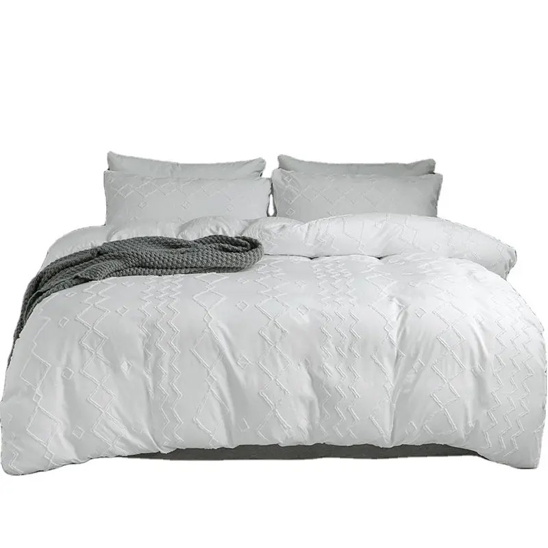 Home Textile Großhändler Cut Flower Tufted Craft Style 100% Polyester Dreiteiliges Set Bettlaken Bett bezug