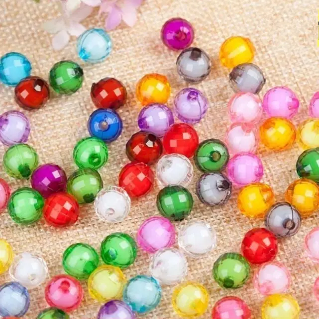 Perles de terre en acrylique à 96 facettes, 10mm, 12mm, 14mm, 16mm, perles rondes en plastique pour la fabrication de bijoux de noël