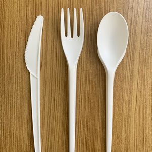 包装质量白色瓶子和塑料套装定制蓝色杯子重型木质餐具叉勺一次性机器制造商 - Product Image 5