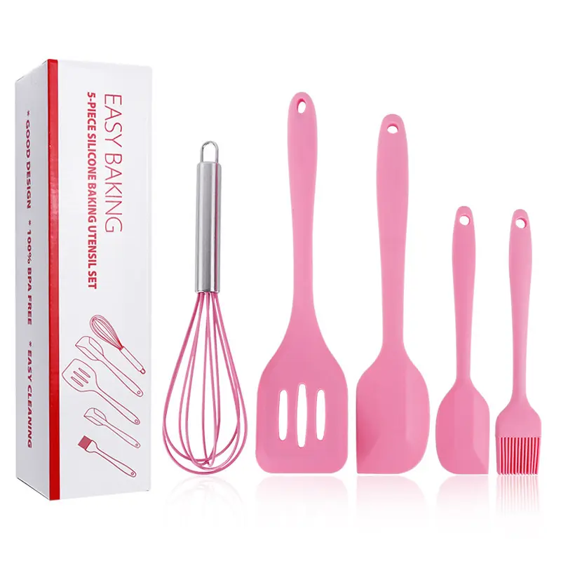 Nuevos utensilios de cocina de silicona para cocinar espátula de cocina grado alimenticio 5 piezas juegos de utensilios de cocina