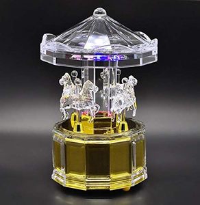 Mechanical Wind-up Carousel Music <strong>Box</strong> with LED Lights Transparent Acrylic <strong>Melody</strong> Castle in the Sky Carrying You - Product Image 1