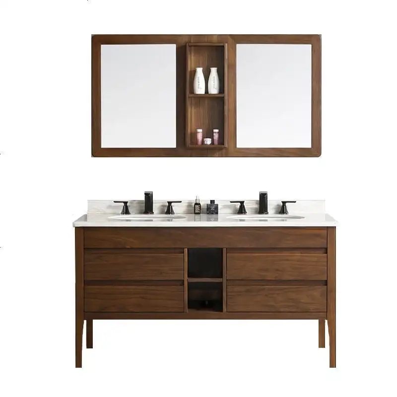 Nuevo gabinete de baño de pizarra china, gabinete de lavabo de pie de combinación, tocador de baño de madera maciza