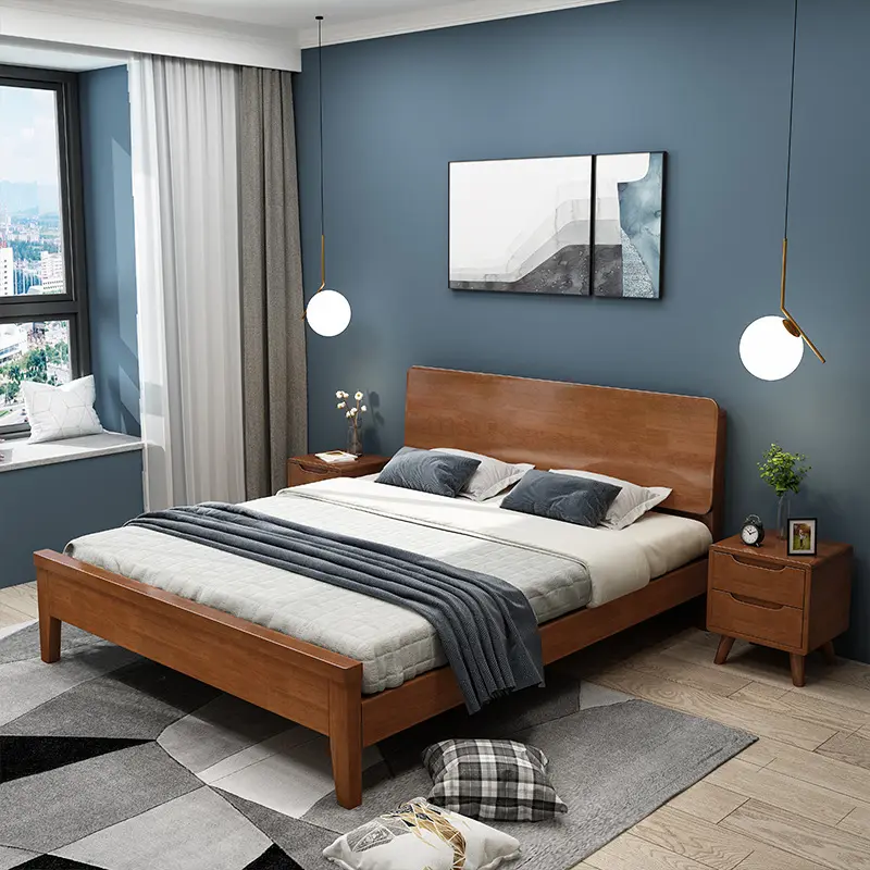 Mobiliário de quarto personalizado de luxo, móveis modernos de madeira tamanho king estofados armazenamento de cama adulto