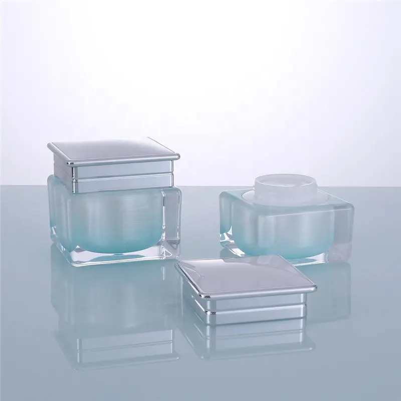 Cosmetic Plastic 30g Acrylic Jar Blue and White Square Lotion Pump Bottle