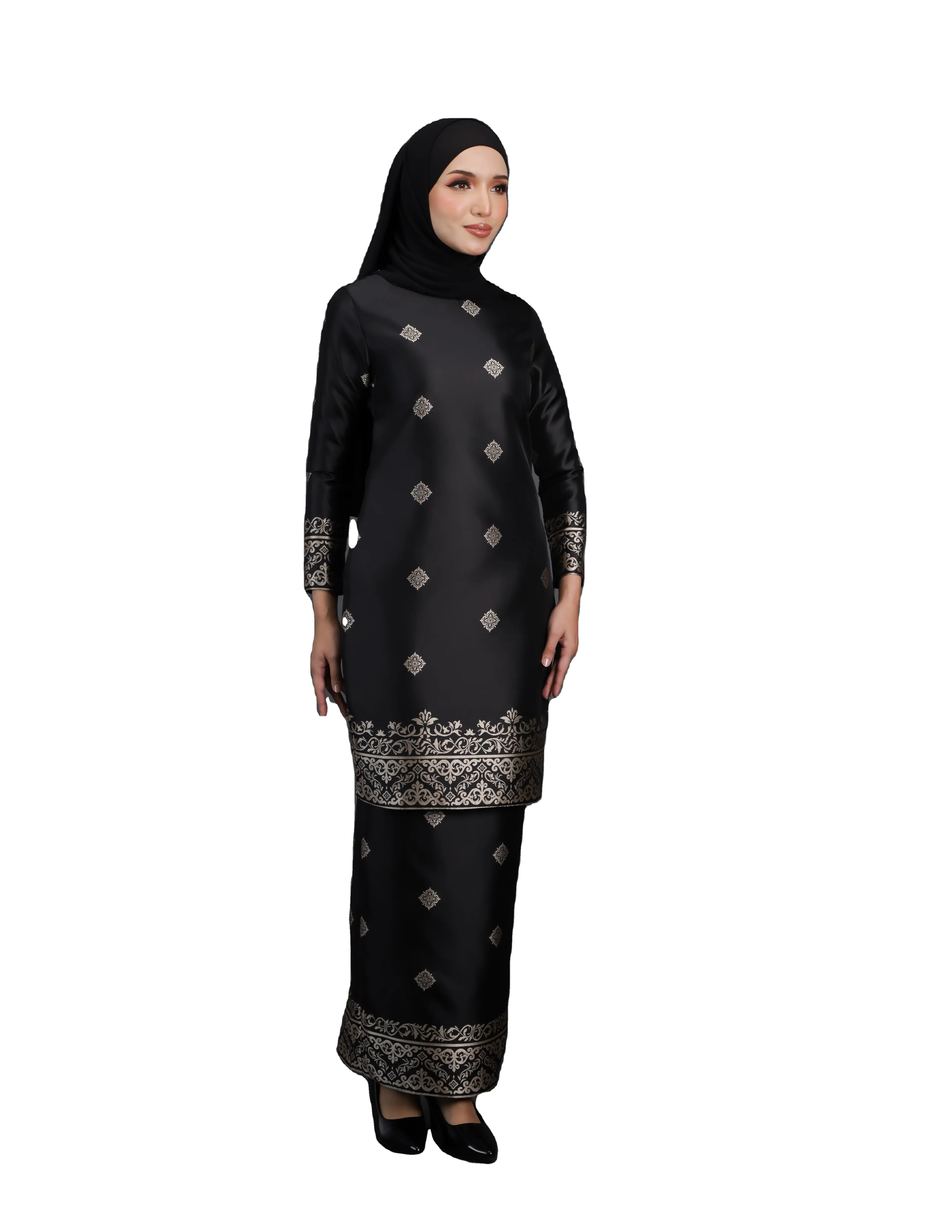 हिजाब के साथ नए डिजाइन के इस्लामिक कपड़े बीडिंग बाजू कुरुंग शिफॉन बाजू कबाया