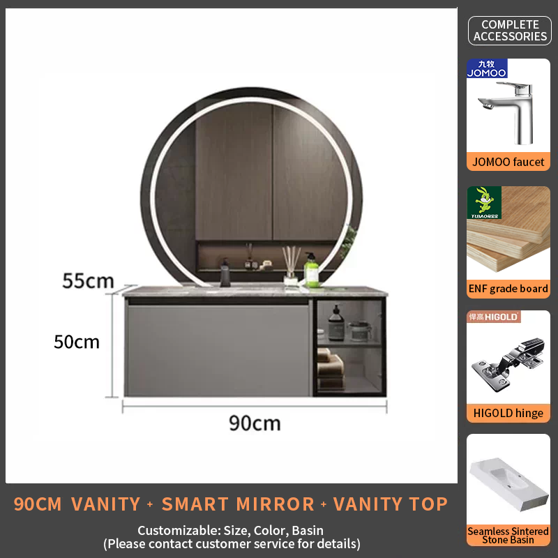 90Rock Slab Ceramic Basin+smart mirror