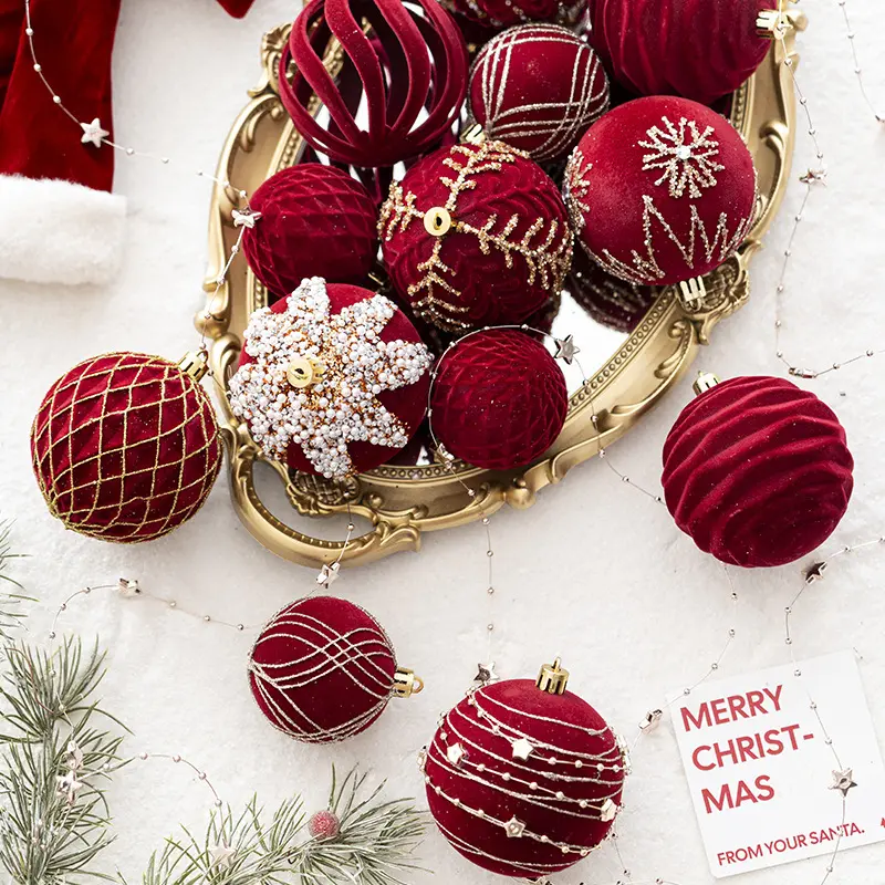 Bolas navideñas de terciopelo rojo vino a granel de 6cm adornos de bolas de árbol de Navidad