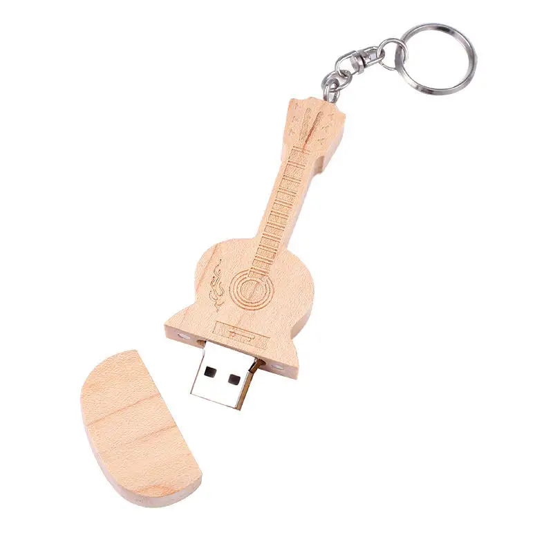 Depolama hediyeler enstrüman tasarım özel logo müzik tema müzik severler için Ideal müzik stüdyosu ahşap gitar şekli USB flash sürücü