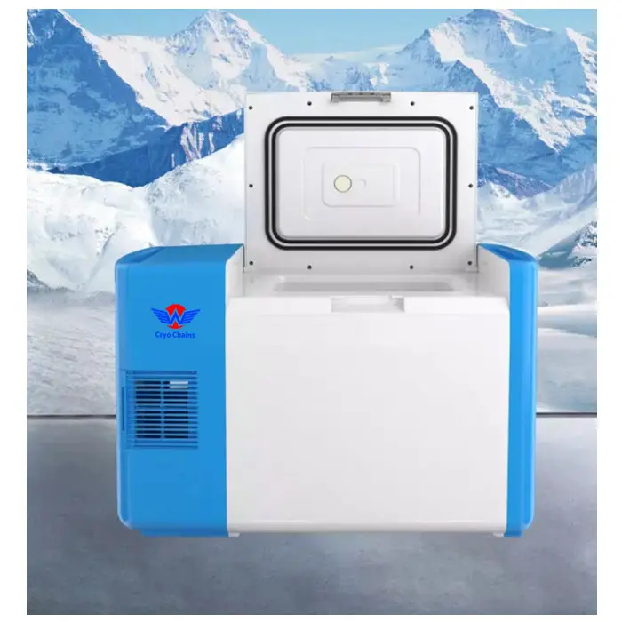 Congelador de pecho médico móvil portátil de temperatura ultrabaja de-86 grados 220V/12V para uso médico uso en automóvil