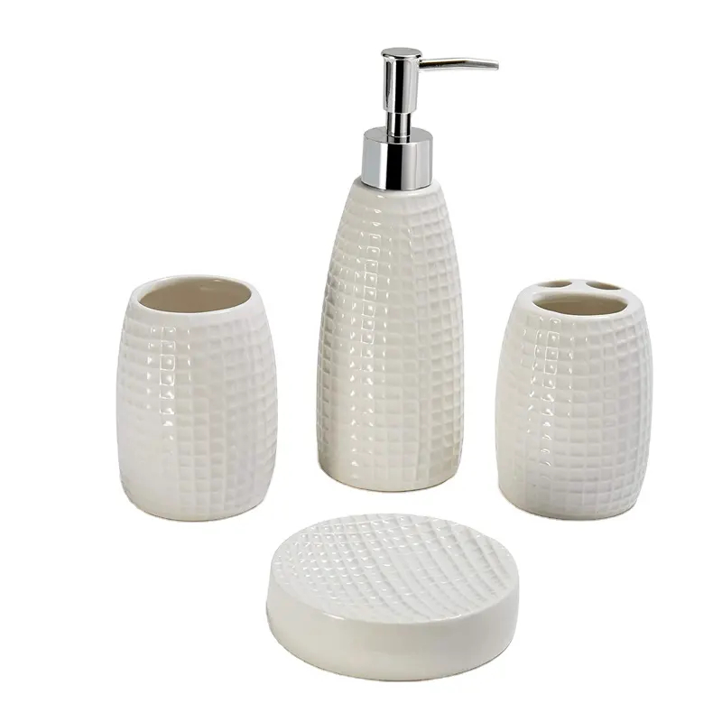 plain white wholesale cheap modern bathroom set ceramic accessory