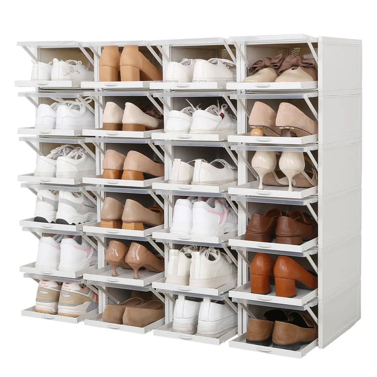 Blanco zapatos de plástico cajón organizador apilable bin gota caja claro transparente respetuoso con el medio ambiente caja de almacenamiento plegable