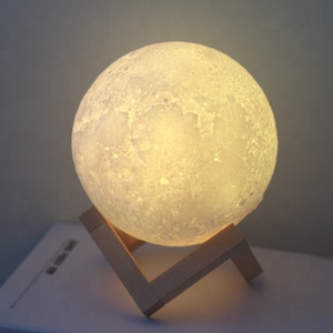 20cm 2 renkler Led gece lambası 3d baskı ay lambası kısılabilir dokunmatik kontrol - Product Image 2