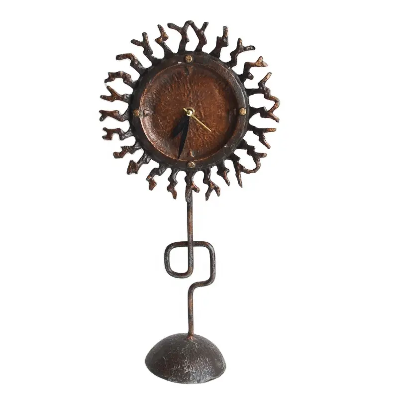 Reloj de mesa de girasol de hierro fundido con tallo y base, reloj de escritorio de metal con acento Vintage para el hogar