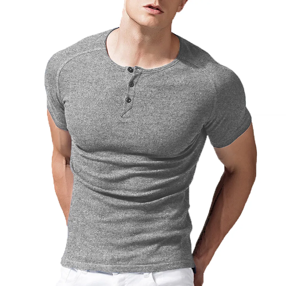 T-shirt décontracté à manches courtes pour homme, vêtement de sport, coupe ajustée, avec motif, col henley