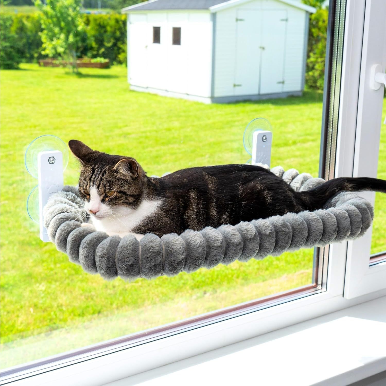Grey Striped Faux Rabbit Fur Cat Bed