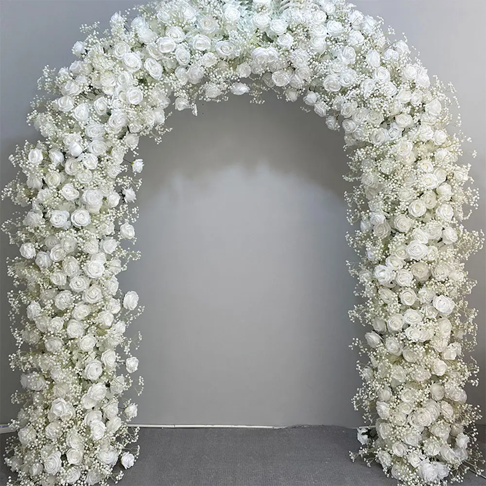Arco de flores de seda artificial de 2,4 m, soporte de fondo Floral blanco, arcos de rosas blancas, decoración de fondo de boda