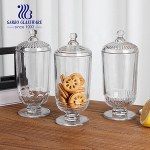 800ML şeffaf şeffaf düğün sofra dekor kabartmalı cam şeker pot kurabiye bisküvi saklama kavanoz kapaklı ve uzun standı - Product Image 1