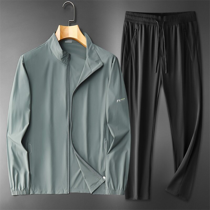 Pantaloni in seta ghiaccio grigio-verde + nero
